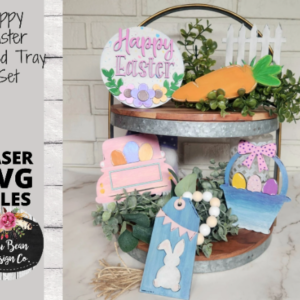 Happy Easter Bunny Tiered Tray SVG File Glowforge Laser Wood Mini Sign Round Digital Cut Cutting