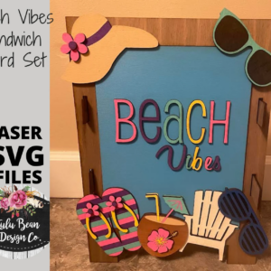 Beach Vibes Summer Interchangeable Chalkboard Sandwich Board Set SVG file Digital Cut File Laser Wood Cutting template