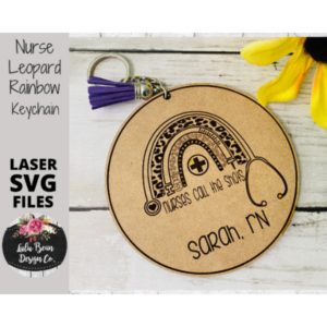 Leopard Rainbow Nurse Keychains Digital Cut File Laser Wood Round cutting SVG template