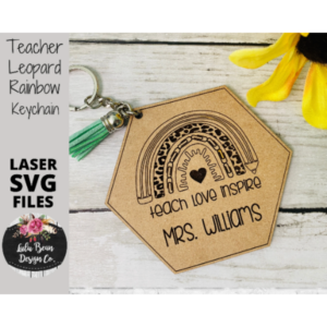 Rainbow Leopard Teacher Keychains Digital Cut File Laser Wood Round cutting SVG template
