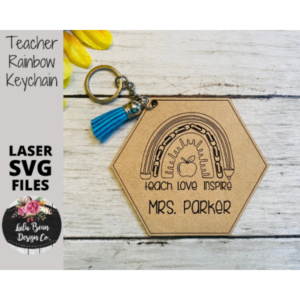 Rainbow Teacher Keychains Digital Cut File Laser Wood Round cutting SVG template