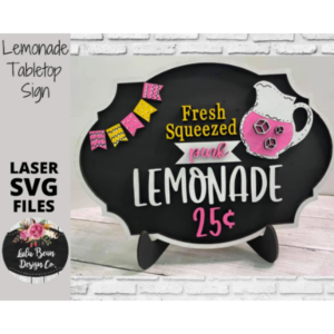 Fresh Squeezed Lemonade Tabletop Sign with Easel Wood Sign Door Hanger Template Glowforge File Digital Cut File Laser Cutting SVG