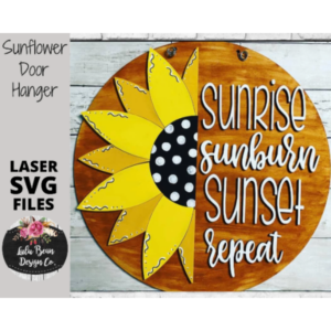 Sunflower Sunrise Sunburn Sunset Repeat Round Wood Sign Door Hanger Template Glowforge File Digital Cut File Laser Cutting SVG