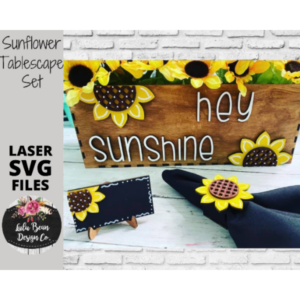 Sunflower Tablescape Centerpiece Name Cards Napkin Rings Wood Sign Template Glowforge File Digital Cut File Laser Cutting SVG