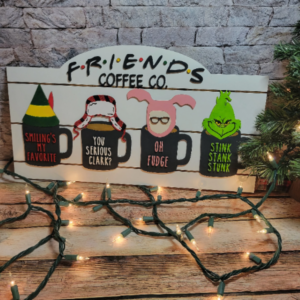 Christmas Friends Coffee Bar Sign Elf Griswold Grinch Christmas Story SVG laser file Wood Digital Cutting Glowforge