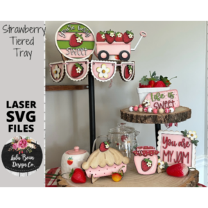 Strawberry Picking Tiered Tray SVG Laser Glowforge File Wood Mini Sign Digital Cut File  Wood Cutting
