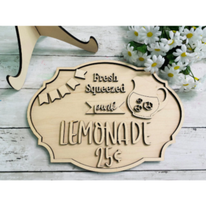 Fresh Squeezed Lemonade Tabletop Sign with Easel Wood Sign Door Hanger Template Glowforge File Digital Cut File Laser Cutting SVG