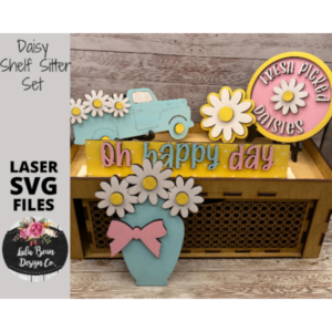 Daisy Decor Shelf Sitter Set SVG Wood Glowforge Digital Cut File Laser Wood Cutting Interchangeable