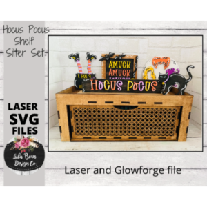 Hocus Pocus Halloween Witch Decor Shelf Sitter Set SVG Wood Glowforge Digital Cut File Laser Wood Cutting Interchangeable