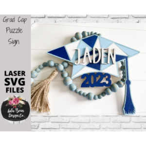 Graduation Cap Hat Geometric 2023 Personalized Puzzle Piece Sign Digital Cut File Laser Wood SVG cutting template door hanger