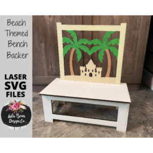 Summer Palm tree Sandcastle Beach Interchangeable Bench Backer SVG Laser Glowforge Digital Cut File Wood Cutting Shelf Sitter Sets
