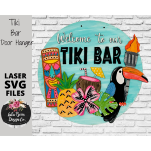 Tiki Bar Tropical Beach Summer SVG File Door Hanger Template Sign Digital Cut File Laser Wood cutting