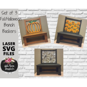 Set of three Fall Halloween Pumpkin Interchangeable Bench Backers SVG Laser Glowforge Digital Cut File Wood Cutting Shelf Sitter Sets