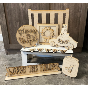 Christmas Car Merry and Bright Deck the Halls Decor Shelf Sitter Set SVG Wood Glowforge Digital Cut File Laser Wood Cutting Interchangeable
