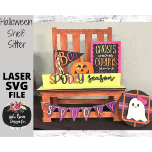 Halloween Spooky Season Plaid Decor Shelf Sitter Set SVG Wood Glowforge Digital Cut File Laser Wood Cutting Interchangeable