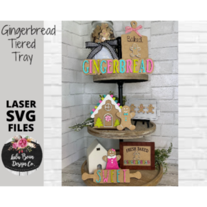 Gingerbread Christmas Baking Tiered Tray Kit SVG Laser Glowforge File Wood Digital Cutting