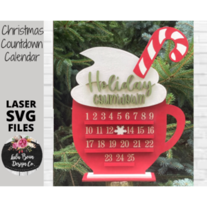 Christmas Hot Cocoa Mug Countdown Calendar SVG laser Glowforge file Wood Digital Cutting