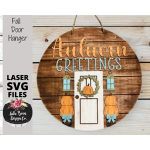 Fall Autumn Greetings Lantern Pumpkin Topiary Round Door Hanger SVG laser Glowforg Digital Cut File Wood Cutting template