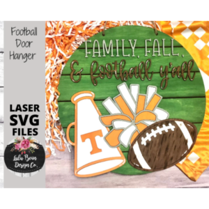 Family Fall and Football Yall Round Digital Cut File Laser Wood Cutting SVG door hanger template