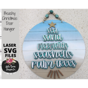 Beachy Christmas Driftwood Round Door Hanger SVG laser Glowforge file Digital Cut  Wood Cutting template