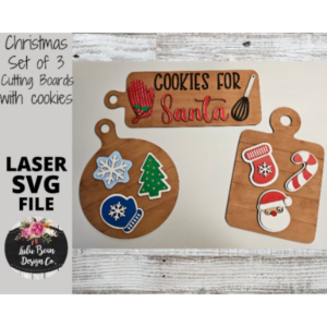 Christmas Cutting Boards with Cookies and Easels set of three SVG laser file Wood Digital Cutting Glowforge