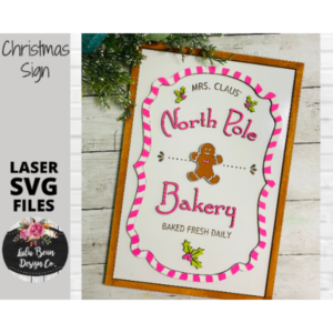 North Pole Bakery Gingerbread Man Christmas Sign SVG Glowforge Digital Cut File Laser Wood cutting template
