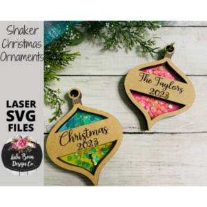 Personalized Family Christmas Ornament SVG Shaker Sign Wood Glowforge Laser Cut File Sign Digital Cutting