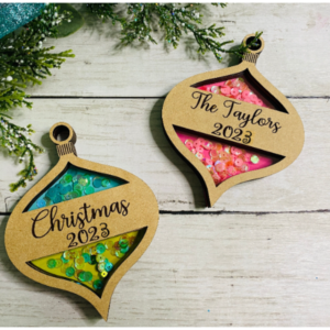 Personalized Family Christmas Ornament SVG Shaker Sign Wood Glowforge Laser Cut File Sign Digital Cutting