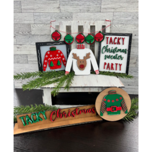 Tacky Christmas Sweater Decor Shelf Sitter Set SVG Wood Glowforge Digital Cut File Laser Wood Cutting Interchangeable