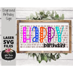 Birthday Engraved Word Sign Digital Cut File Laser Wood SVG cutting template Glowforge