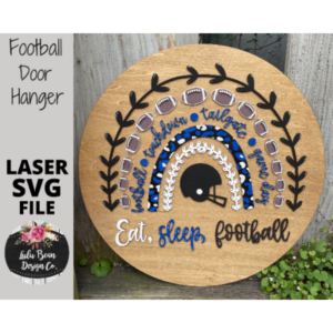 Eat Sleep Football Rainbow Leopard Round Digital Cut File Laser Wood Cutting SVG door hanger template