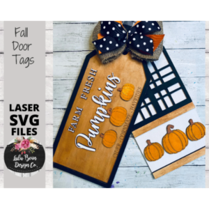 Pumpkin Patch Door Tags Plaid Sign SVG Laser Glowforge File Wood Cutting