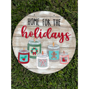 Christmas Candle Home for the Holidays Round Door Hanger SVG laser Glowforge file Digital Cut Wood Cutting template