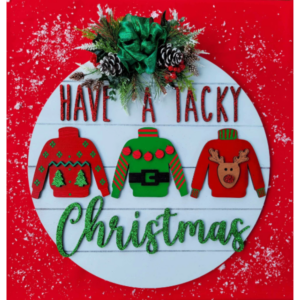 Tacky Christmas Sweater Round Door Hanger SVG laser file Wood Digital Cutting Glowforge