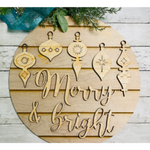 Merry and Bright Christmas Ornament Door Hanger SVG laser Glowforge Digital Cut File Wood Cutting template
