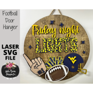 Friday Night Lights Football Leopard Round Digital Cut File Laser Wood Cutting SVG door hanger template