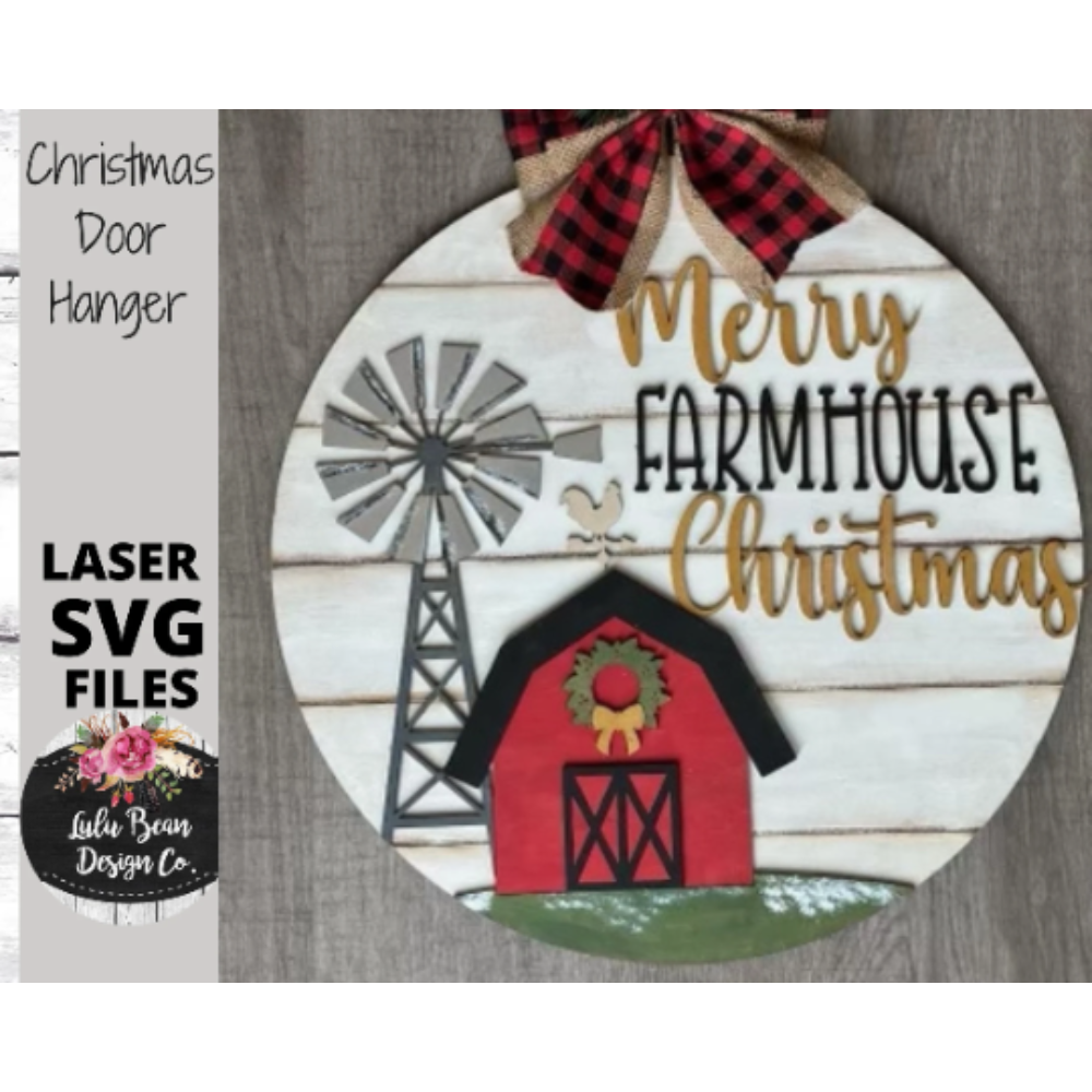 Merry Farmhouse Christmas Round Door Hanger SVG laser Glowforge file ...