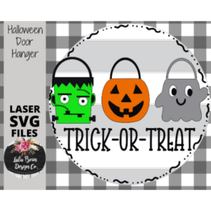 Halloween Candy Bucket Trick or Treat Round Door Hanger SVG laser file Digital Cut File Wood Cutting template