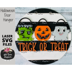 Halloween Candy Bucket Trick or Treat Round Door Hanger SVG laser file Digital Cut File Wood Cutting template
