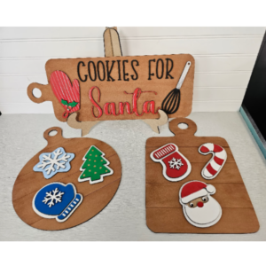 Christmas Cutting Boards with Cookies and Easels set of three SVG laser file Wood Digital Cutting Glowforge