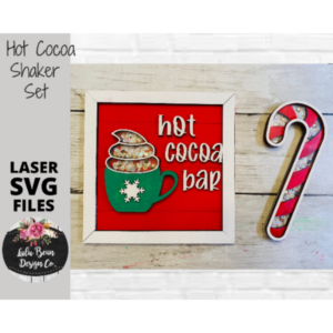 Hot Cocoa Bar Candy Cane Mug Coffee SVG Shaker Sign Wood Glowforge Laser Cut File Sign Digital Cutting