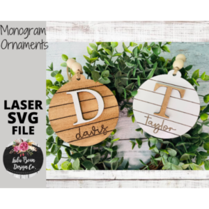 Monogram Christmas Ornaments Shiplap Round Personalized SVG laser file Wood Digital Cutting Glowforge