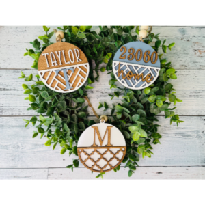 Patterned Round Christmas Ornaments Monogram Personalized Family Zip Code SVG laser file Wood Digital Cutting Glowforge