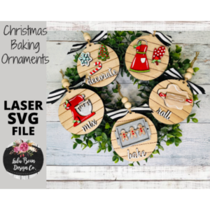 Christmas Baking Ornament Set of 5 SVG File mixer cookies apron gingerbread iced Personalized laser Digital Glowforge