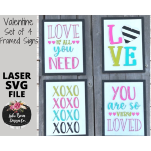 Valentines Day Love XOXO Set of 4 Framed Signs SVG file Laser Glowforge Wood Digital