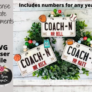 Funny Christmas Ornament SVG File License Plate Coach Name Basketball Football Baseball Personalized laser Digital Glowforge