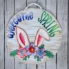 Welcome Spring Bunny Ears Flowers Floral Door Hanger Split Option Sign SVG File Digital Laser Wood Glowforge template - Image 4