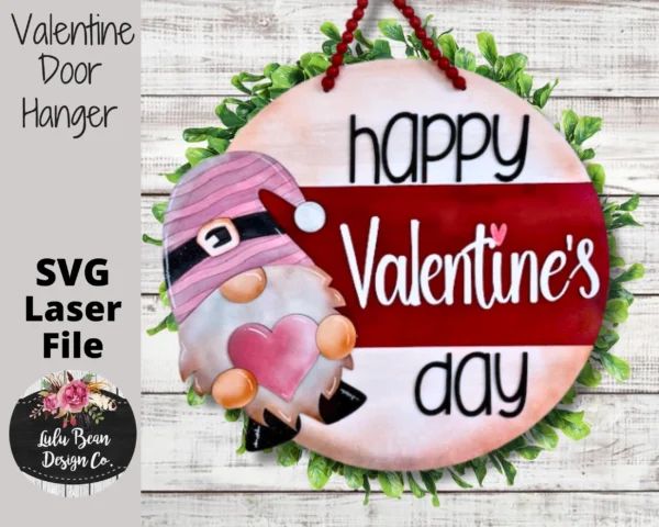 Happy Valentines Day Gnome Door Hanger Shiplap Split Option Round Sign SVG Digital Cut File Laser Glowforge Wood